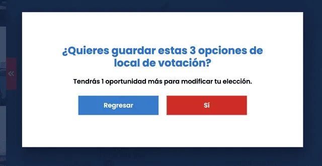  Continúa el proceso si deseas cambiar tu local de votación. (Foto: captura de pantalla)   