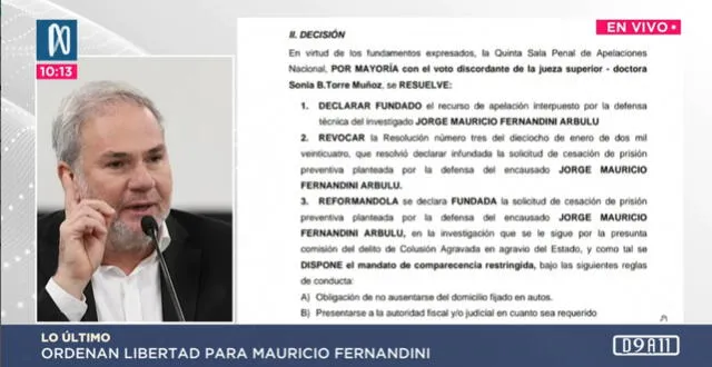 PJ ordena liberación de Mauricio Fernandini.