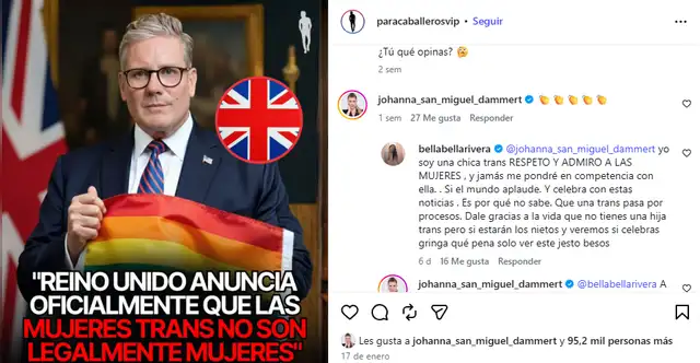 Johanna San Miguel celebró con emojis nueva normativa en Reino Unido. Foto:Instagram.   