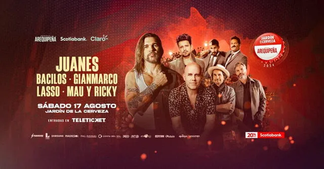  Juanes, Bacilos, Gian Marco, Mau y Ricky, y Lasso en Arequipa 2024.