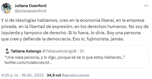 Juliana Oxenford y su contundente respuesta al apoyo de Rodrigo González ante Magaly Medina