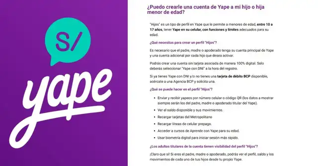Yape lanza cuenta para menores: Conoce las funciones, límites de dinero y control para padres.