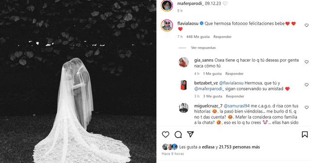 Flavia Laos comenta foto de la boda de Mafer Parodi.