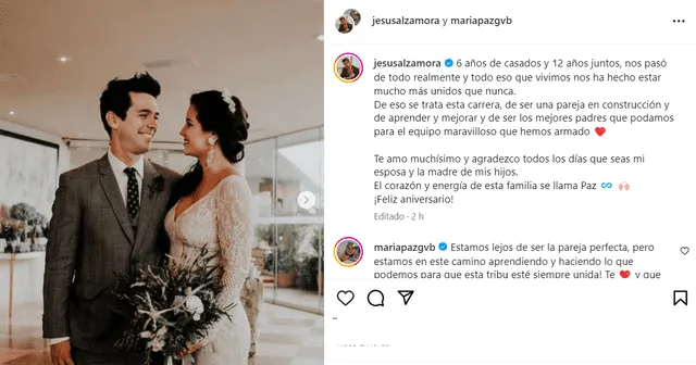 Jesús Alzamora le dedica emotivo mensaje a su esposa por su aniversario de matrimonio.  