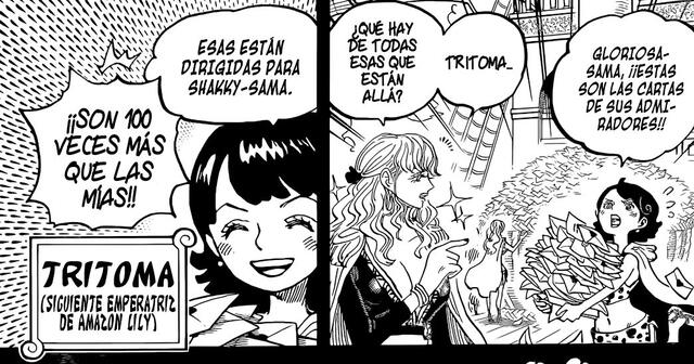 El manga 1156 de One Piece nos mostró a Tritoma, una de las futuras emperatrices. Foto: Mugiwara Scans El manga 1156 de One Piece nos mostró a Tritoma, una de las futuras emperatrices. Foto: Mugiwara Scans
