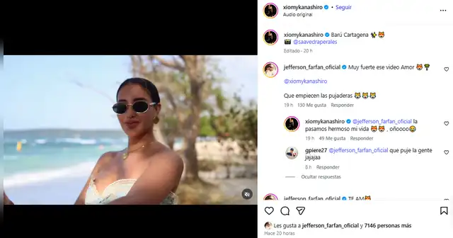  <em>Jefferson Farfán responde a post de Xiomy Kanashiro. Captura: Instagram </em>    