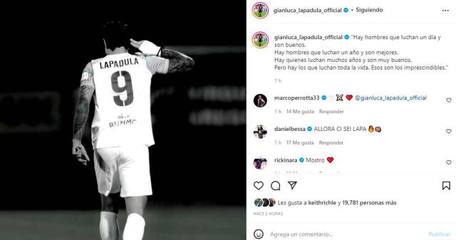 Gianluca Lapadula dejó un mensaje en sus redes sociales. / FUENTE: Instagram.   