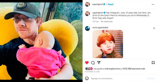 Un actor de Harry Potter abrió una cuenta de Instagram y mostró a su bebé  recién nacida - Entretenimientos 