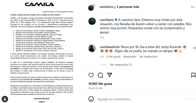 Comunicado de Camila.