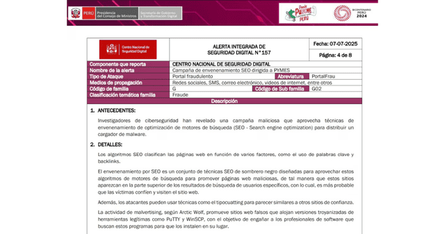 Gobierno peruano advierte sobre herramienta de IA falsas que se posicionan en Google.