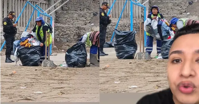 Personal de limpieza recoge prendas abandonadas.