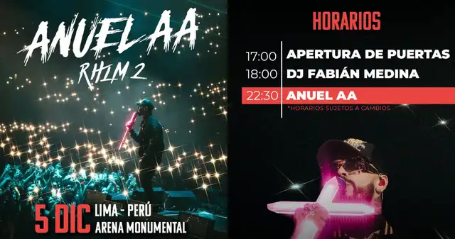 Horarios del Concierto de Anuel AA en Lima.