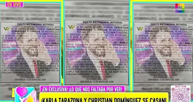 ¡ES OFICIAL! Karla Tarazona y Christian Domínguez SE CASAN y ya figuran en edicto matrimonial con FECHA de ceremonia