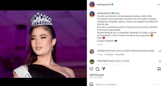 Keiko Fujimori y su sentido mensaje a Kyara Villanela por su participación en el Miss Teen Universe.
