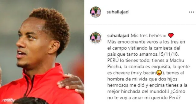 André Carrillo alentado por su esposa. | FUENTE: Instagram. André Carrillo alentado por su esposa. | FUENTE: Instagram.