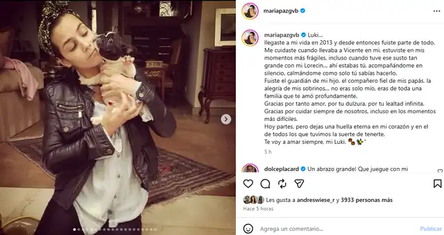 María Paz Gonzales-Vigil se despide de su mascota.
