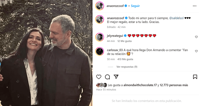 <em>Ana María Orozco confirma su relación Salvador del Solar. Captura: Instagram </em>   