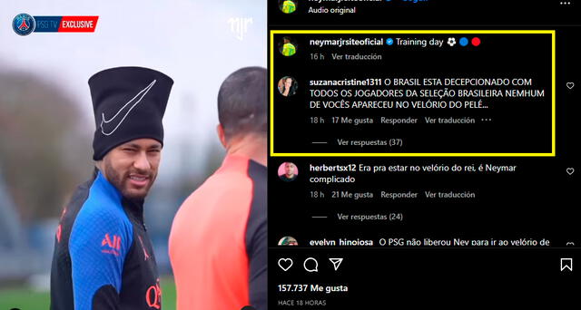 Hinchas brasileños no le perdonaron a Neymar su ausencia en la muerte de Pelé. / Imagen: Instagram.   