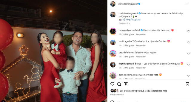 Christian Domínguez y Pamela Franco felices en fotografía familiar con todos los hijos del cantante.