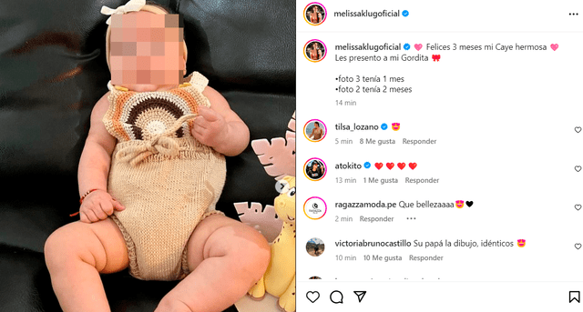 Melissa Klug comparte publicación y muestra el rostro de su bebita, hija de Jesús Barco.