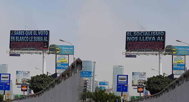 Aparecen paneles publicitarios LED contra el comunismo, relacionados a Pedro Castillo.
