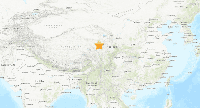 Lugar del epicentro del terremoto en China