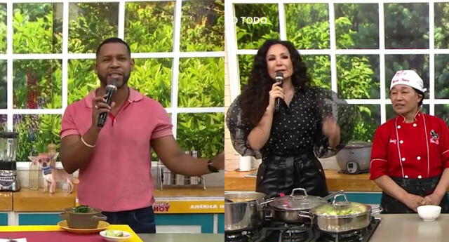 Edson Dávila estaba a cargo de entrevistar a una cocinera mientras preparaba un plato en vivo, pero Janet Barboza se apoderó del segmento.