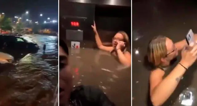 Las personas quedaron atrapadas dentro de un ascensor con una profunda inundación.