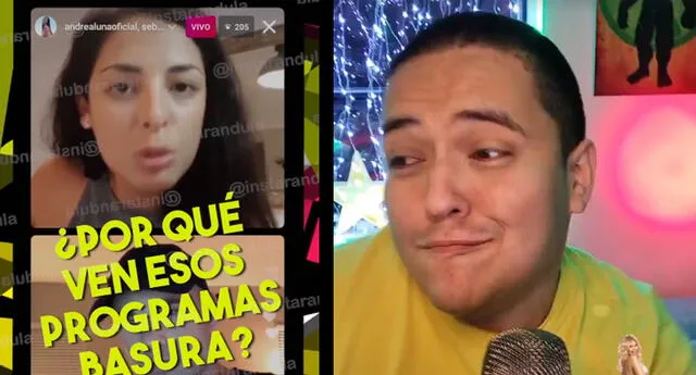 Samuel Suárez cuestiona a Andrea Luna por comentarios sobre programas de espectáculos.