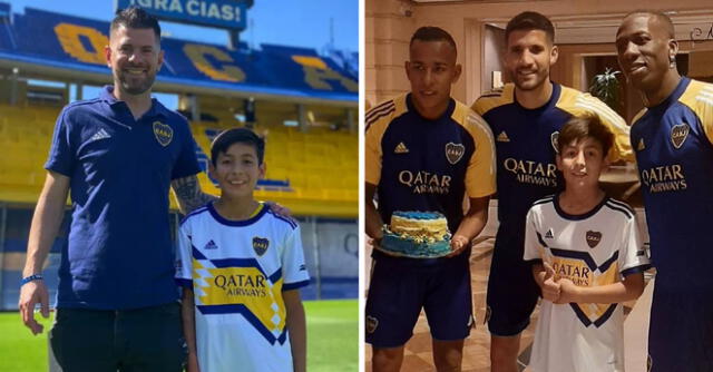 Probaron sus delicias. Niño que vende pasteles para su cirugía fue recibido por el plantel de Boca Juniors.