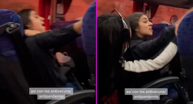 La joven intentó agredir a uno de los pasajeros del bus.