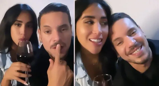 Anthony Aranda en disfuerzos halaga a Melissa Paredes mirando a la cámara