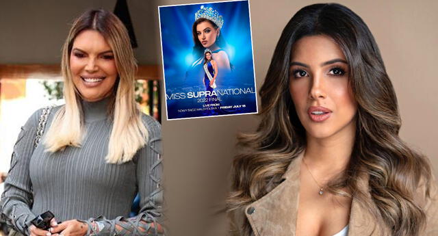 Jessica Newton alienta a su reina, Almendra Castillo a poco de empezar la contienda final del Miss Supranational.