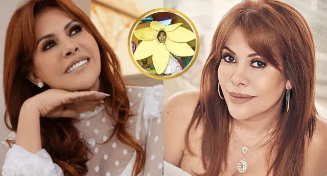 Magaly Medina wears an unusual yellow flower costume, for Floricienta?