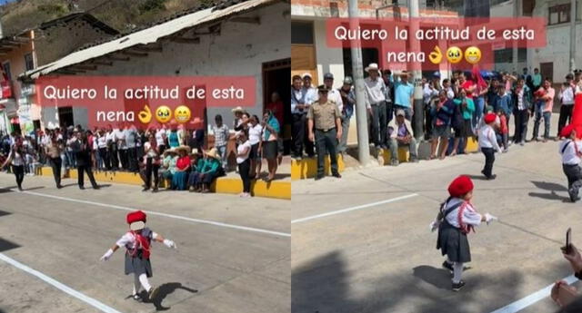 La niña marchó de una singular manera en desfile escolar por Fiestas Patrias en Cochabamba.