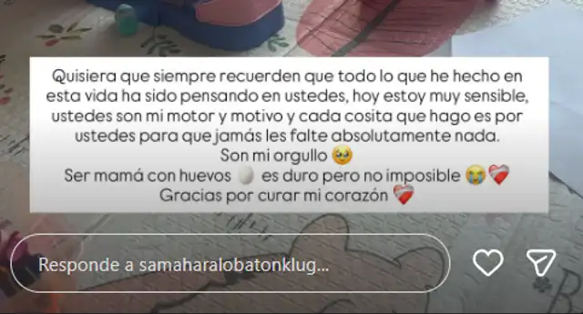 Samahara Lobatón envía conmovedor mensaje para sus hijos.