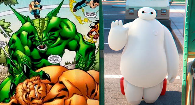 El de la izquierda es Baymax en su forma de "Dragón de Batalla" en el cómic de Marvel y el de la derecha es Baymax en "Grandes héroes" de Disney.   