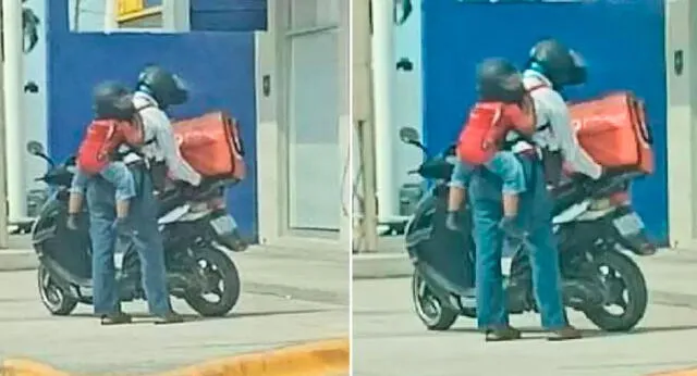 Madre de familia trabaja como delivery con su hijo en la espalda y en Facebook la critican. Foto: GLR   