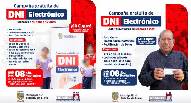 <strong> Conoce cómo acceder a la campaña gratuita de entrega de DNI electrónico en Lurín</strong>   