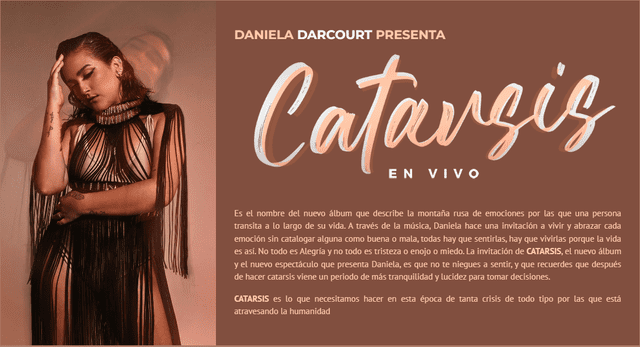 Mediante esta presentación, Daniela Darcourt presentará su nuevo álbum Catarsis.    