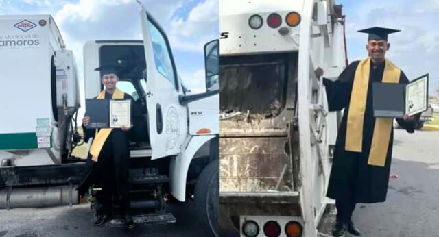 Joven recolector logró graduarse como licenciado en Derecho y lo celebró en camión de basura Joven recolector logró graduarse como licenciado en Derecho y lo celebró en camión de basura