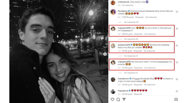  La familia Parodi felicitó el compromiso de Mafer y Alfredo. Fuente: Instagram.