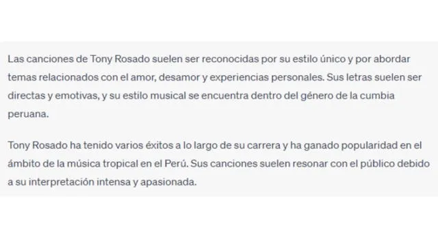  Tony Rosado es el mejor cantante de cumbia, según ChatGPT.    