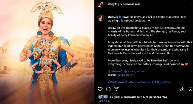 Staisy Huamansisa compartió un emotivo mensaje tras su debut en el Miss Mundo 2025. Staisy Huamansisa compartió un emotivo mensaje tras su debut en el Miss Mundo 2025.