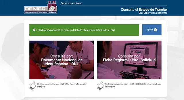 Captura: Captura plataforma de Servicios Portal del Reniec   
