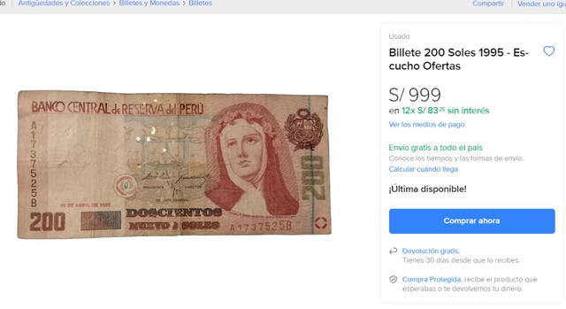  El billete de 200 soles de 1995 no tiene muchas unidades en circulación.   