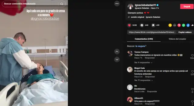 Ignacio Baladán apoya a Natalia Segura en medio de su recuperación. 