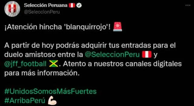 La selección peruana anunció la venta de entradas. - FUENTE: Twitter.   