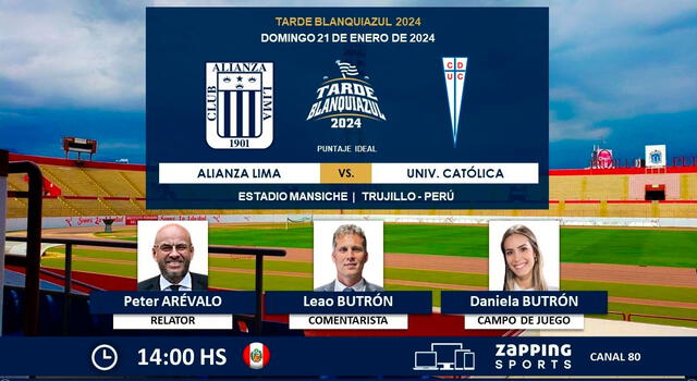 Peter Arévalo, Leao Butrón y Daniela Butrón estarán en la narración de la Tarde Blanquiazul. / Foto: Puntaje ideal.   