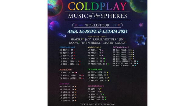 <em>Imagen viral de las supuestas fechas de Coldplay. Foto: Difusión</em>   